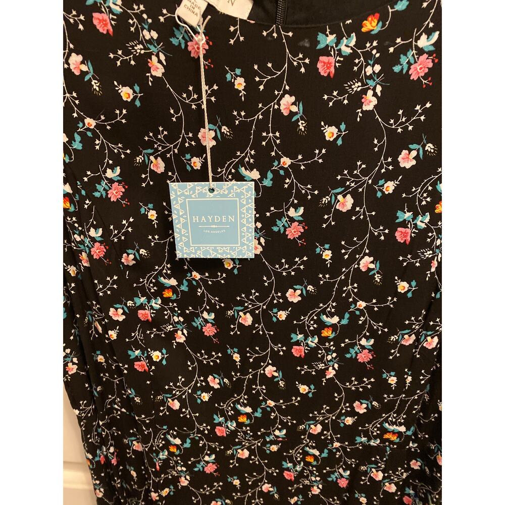 Brand New Hayden Los Angeles Women's Size Large Black Floral Print Midi Dress - Picture 2 of 6